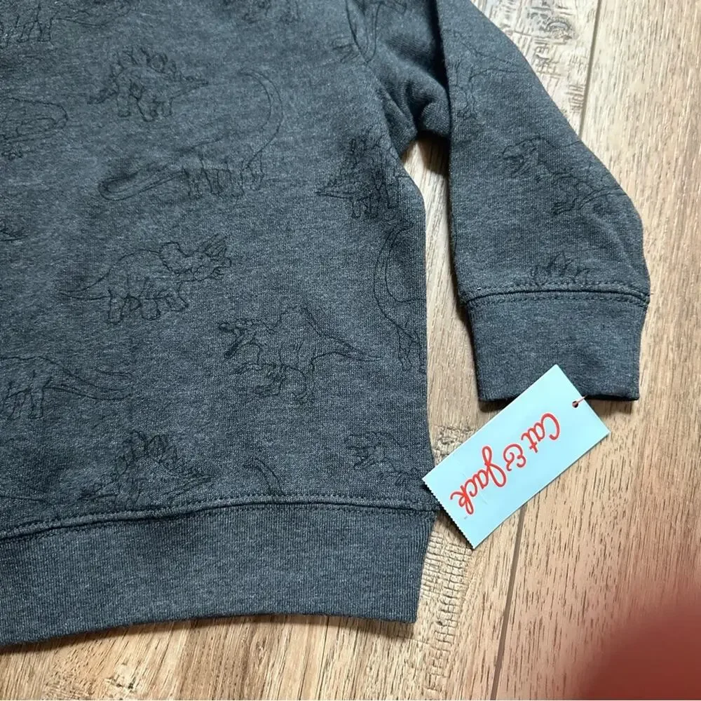 NWT! Cat & Jack Toddler Gray Sweatshirt and Pants Set, Dinosaurs, T-Rex, 18m